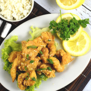 Chinese lemon chicken with rice