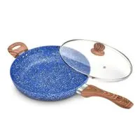 MICHELANGELO 12 Inch Granite Frying Pan Nonstick, Ultra Nonstick Frying Pans with Non toxic Stone Coating, Nonstick Skillet with Lid, Granite Rock Pan 12 Inch, Ceramic Induction Skillet - Blue