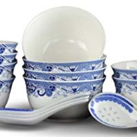 10 Pcs Fine Bone China Blue and White Bowl, with Free 10 Porcelain Spoons, Rice Bowl, Cereal Bowl, Soup Bowl, Fruit Bowl Set