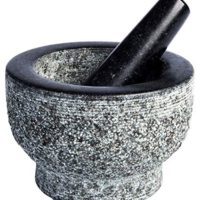 Granite Mortar and Pestle by HiCoup - Natural Unpolished, Non Porous, Dishwasher Safe Mortar and Pestle Set, 6 Inch Large