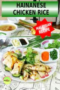 Hainanese chicken rice 海南鸡饭 is the Malaysian/Singapore adaptation of the Wenchang chicken from Hainan province of China. Besides all the recognition received across the globe, serving Hainanese chicken rice is deceptively simple. The chicken is poached in sub-boiling temperature, serve with chili sauce and ginger-garlic sauce, and with flavored rice.