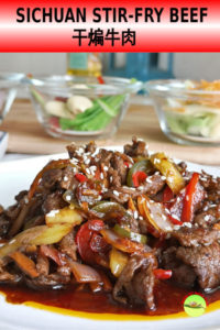 Szechuan beef stir-fry recipe (also called dry-fried beef / 干煸牛肉) is prepared with Szechuan sauce comprises of chili oil, doubanjiang and Szechuan peppercorns. Known to have a bold and intense flavor.