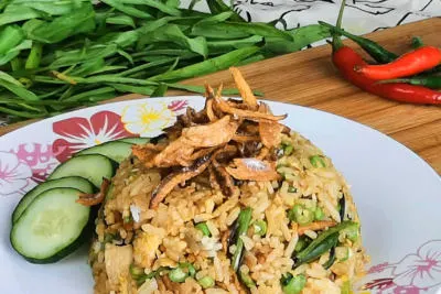 Nasi goreng - garnish with ikan bilis