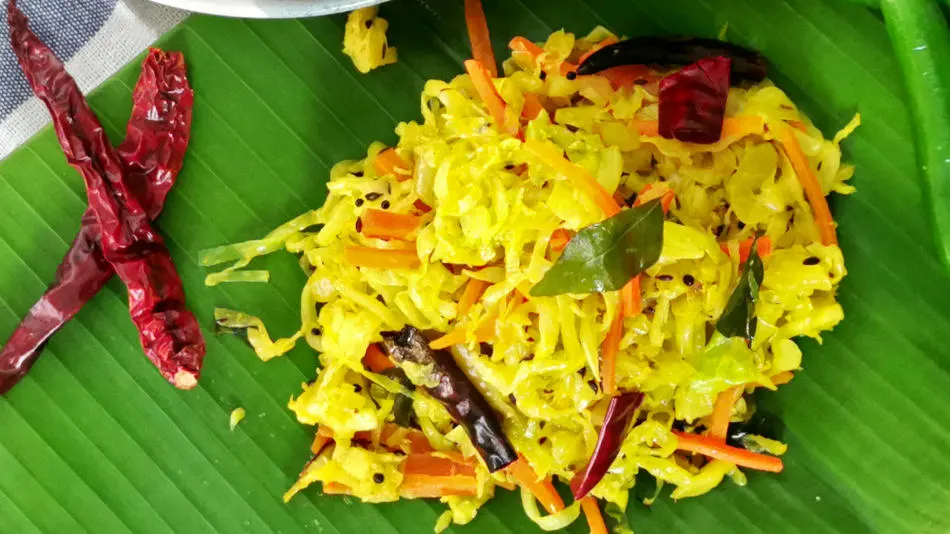 Cabbage thoran (cabbage poriyal) is the classic Indian cabbage stir fry as a side dish. It is a famous Kerala cuisine and is also popular in Malaysia.